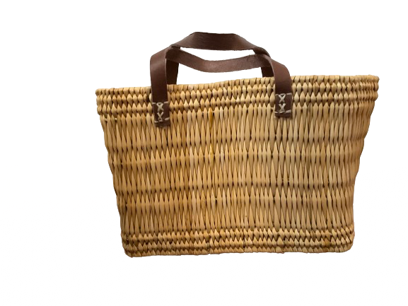 Straw Tote w/Leather Handles