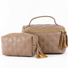 Load image into Gallery viewer, Brighton Quilted Train Case Taupe  9.25x5x5.7
