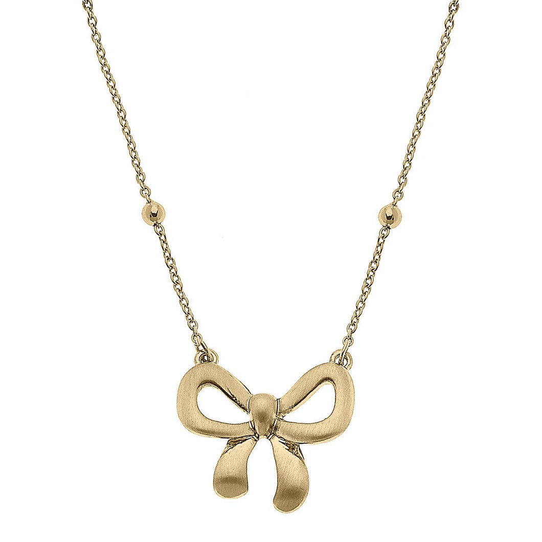 Rosalie Bow Pendant Necklace in Worn Gold