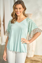 Load image into Gallery viewer, V-Neck Dotty Print Knit Top SAGE
