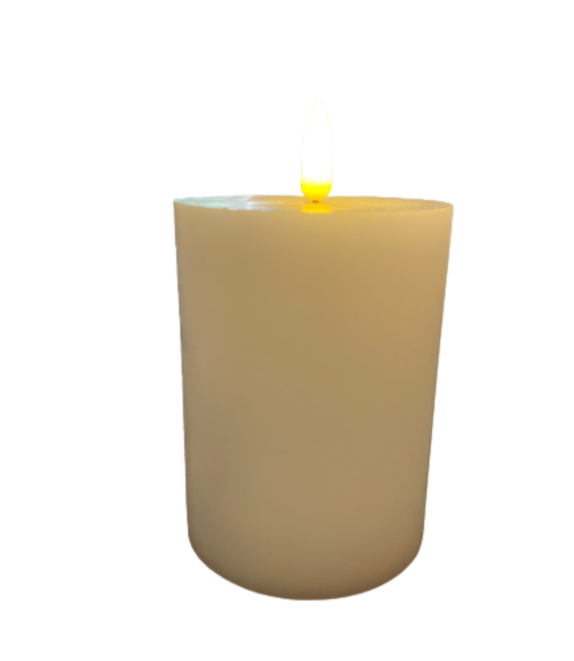 Cream Flicker Pillar Candle 4"