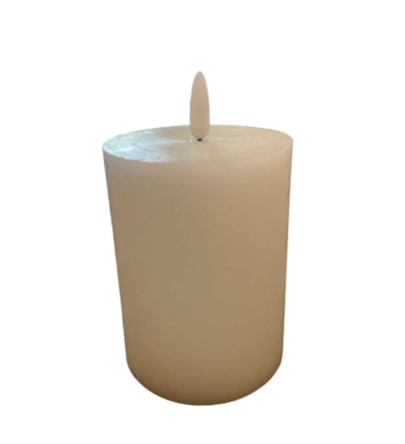 Cream Flicker Pillar Candle 4"
