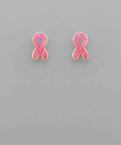 Pink Ribbon Druzy Studs Earrings
