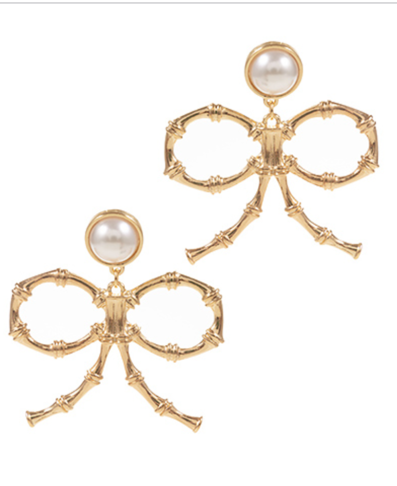 Bamboo Look Bow Stud Earrings