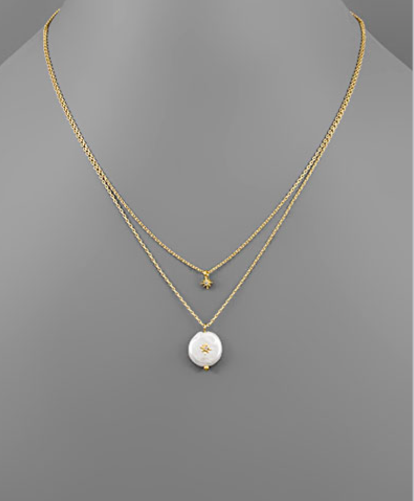 Layered Pearl & Starburst Necklace