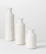 Load image into Gallery viewer, Cream Ceramic Bud Vase Embossed 7.5&quot;
