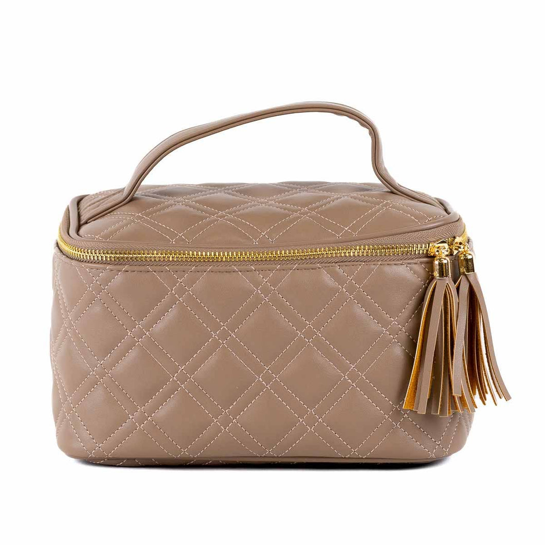 Brighton Quilted Train Case Taupe  9.25x5x5.7