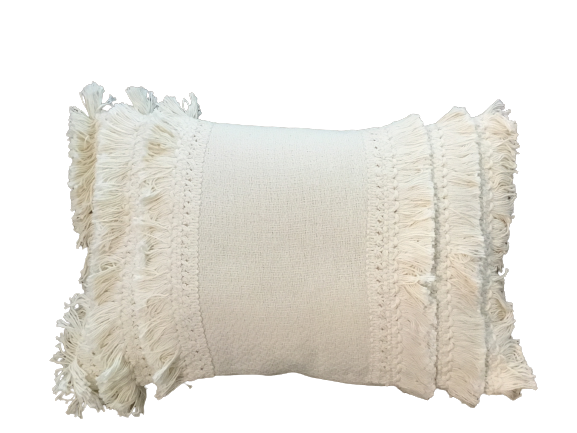 White Cotton Pillow w/6 Layers Fringe 19