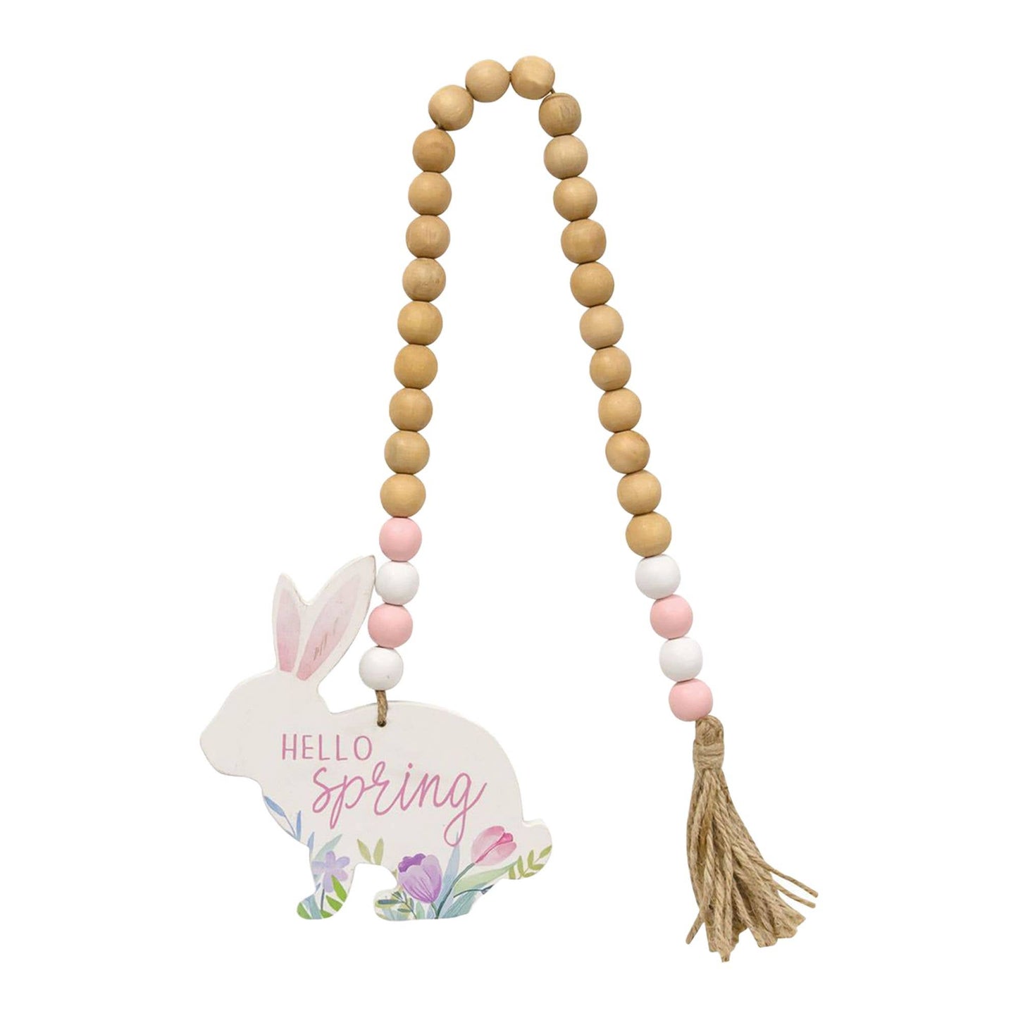 Hello Spring Wooden Bead Garland w/bunny
