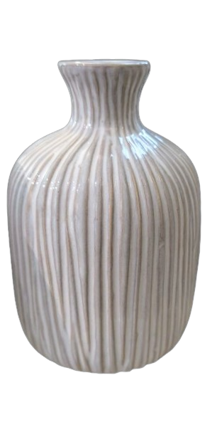 Ceramic White Line Vase 6.3"