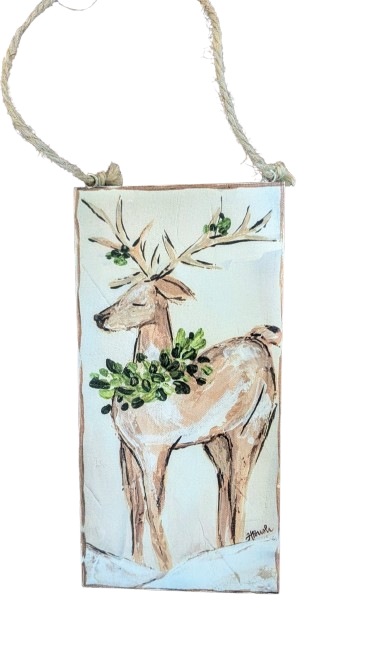 Painted Deer On Wood Ornament