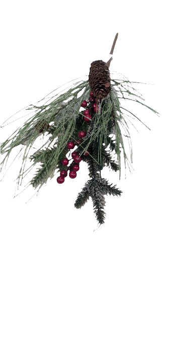 Frosted Evergreen & Berries Stem