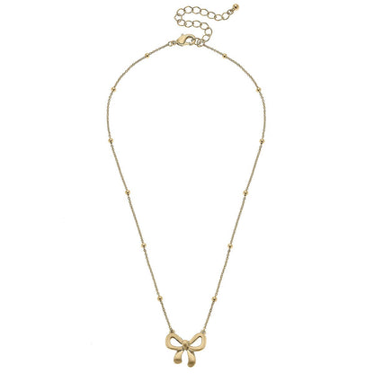 Rosalie Bow Pendant Necklace in Worn Gold