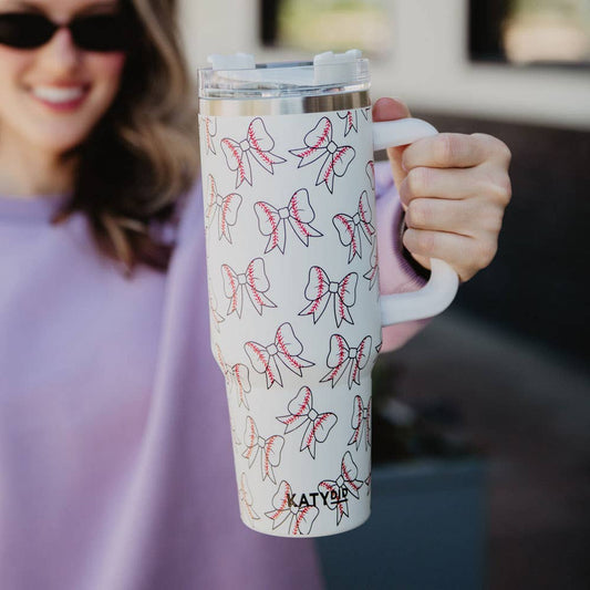 Baseball Bow 40 Oz Tumbler Cup: White