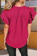 Load image into Gallery viewer, Smocked Ruffle Sleeve Blouse Rose Red
