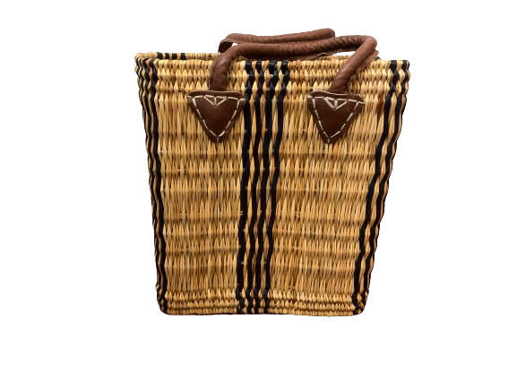 Rectangle Straw Tote w/Black Strip