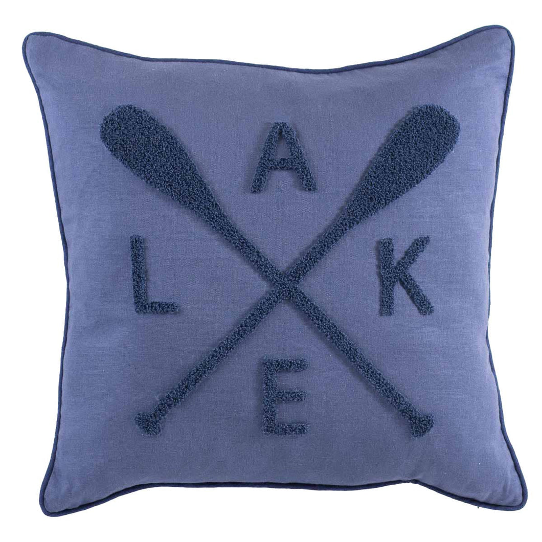 Lake Embroidered Pillow   Blue   18x18