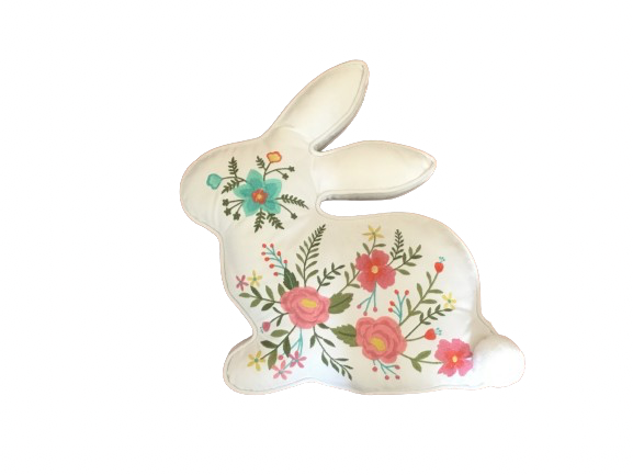 Bunny Pillow w/Embroidered Flowers