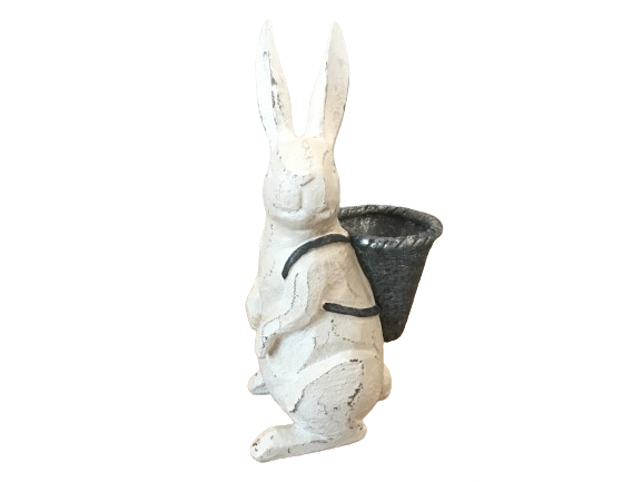 White Resin Bunny w/Basket