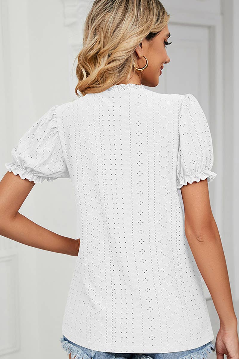 Punching Lace Puff Short Sleeve Top