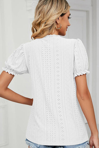 Punching Lace Puff Short Sleeve Top