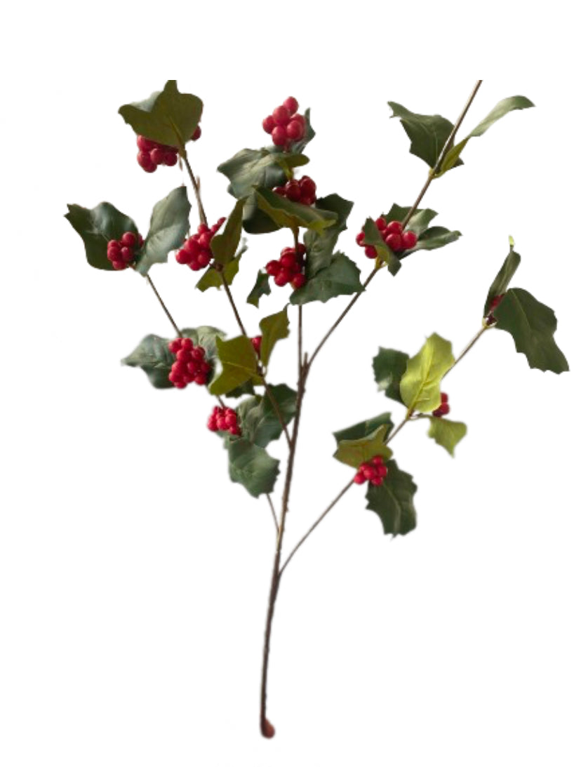 Holly Leaves and Berries Stem 26"