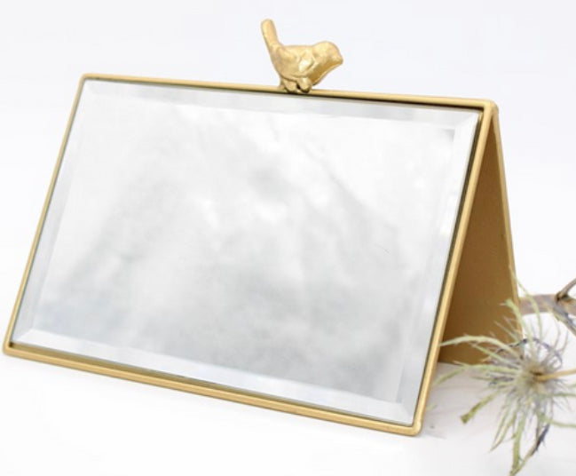 Double Sided Table Mirror w/Bird Gold
