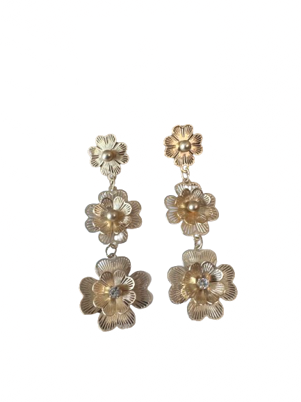 Crystal & 3 Flower Filigree Drop Earrings