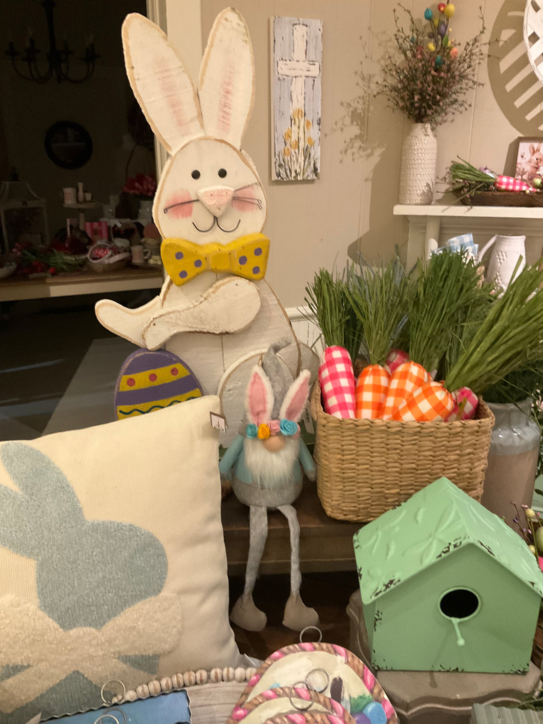 Wooden Easter Bunny w/Eggs Stand