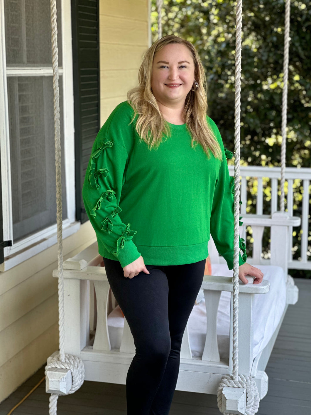 Green Bow Sleeve Top