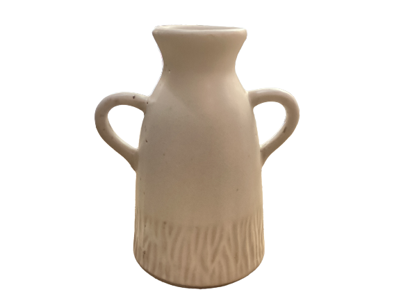 Striped Vase w/Handles White 6"