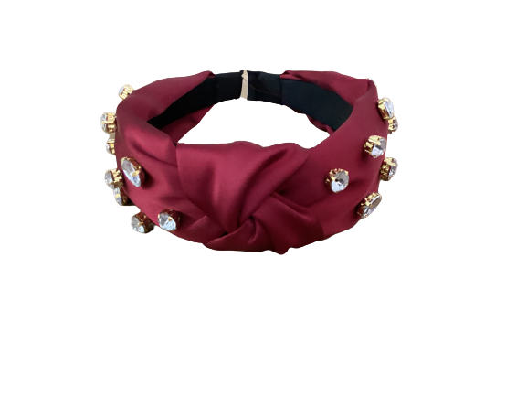 Knotted Jewel Wine Satin Headband