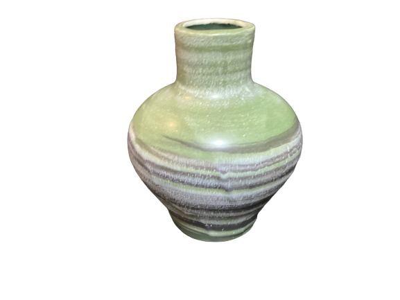 Ceramic Vase Green w/Strips 6.5
