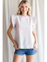 Load image into Gallery viewer, Pink Hydrangea Ruffle Top
