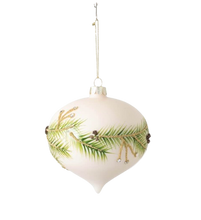 Load image into Gallery viewer, Pinecone w Holly Leaves Cream Glass Ornament
