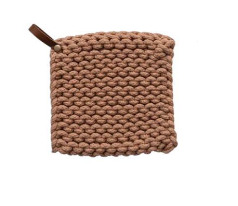 Crocheted Pot Holder Leather Loop