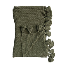 Load image into Gallery viewer, Cotton Knitted Throw Olive Green
