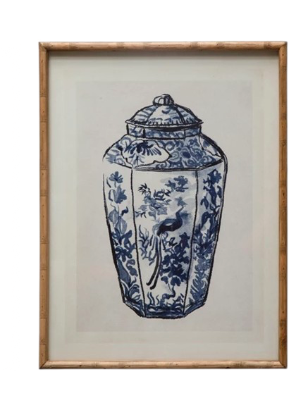 Wood Framed Cachepot Blue/White