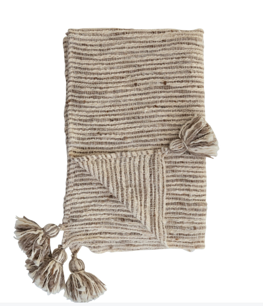 Woven Cotton Blend Throw w/Tassels