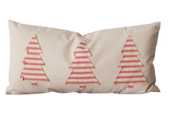 Reversible Pillow Red Stripe/Trees
