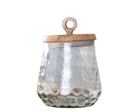 Glass Canister w/wood Loop Lid 6