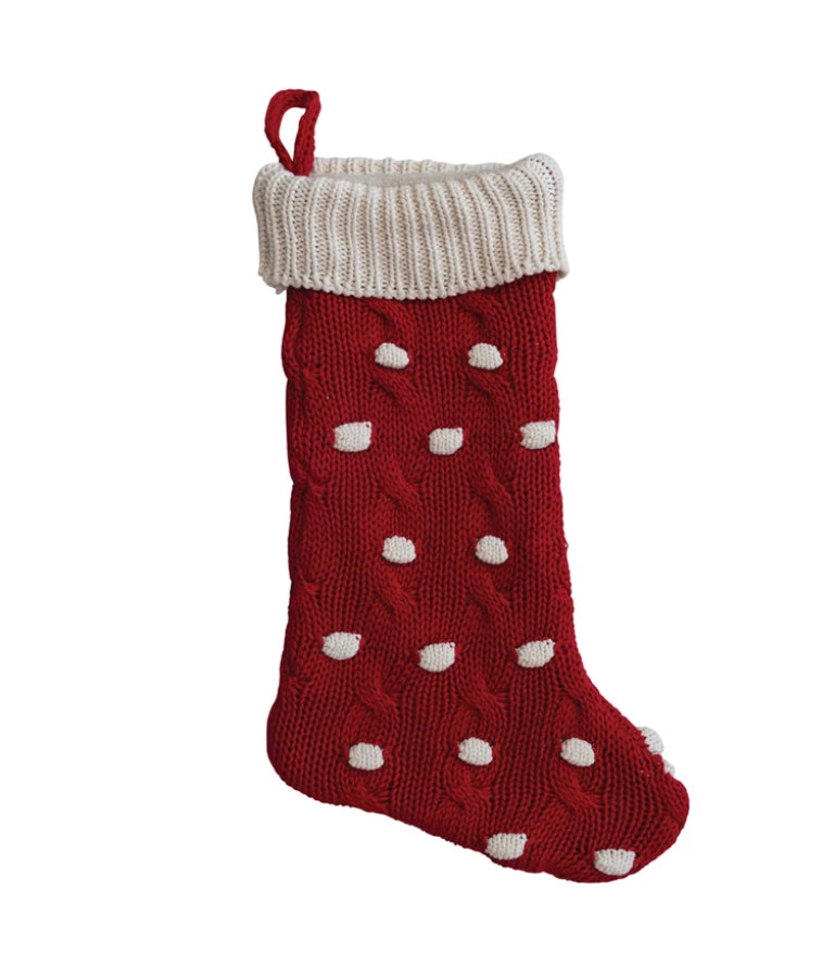 Red Knitted Stocking w/Dots