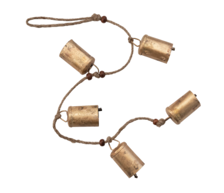 Hanging Metal Bells w/Beads Brass