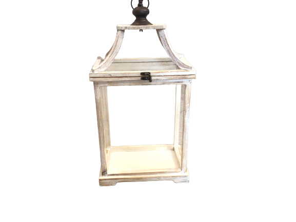 Open Wood Lantern White