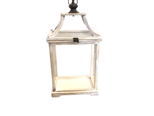 Open Wood Lantern White