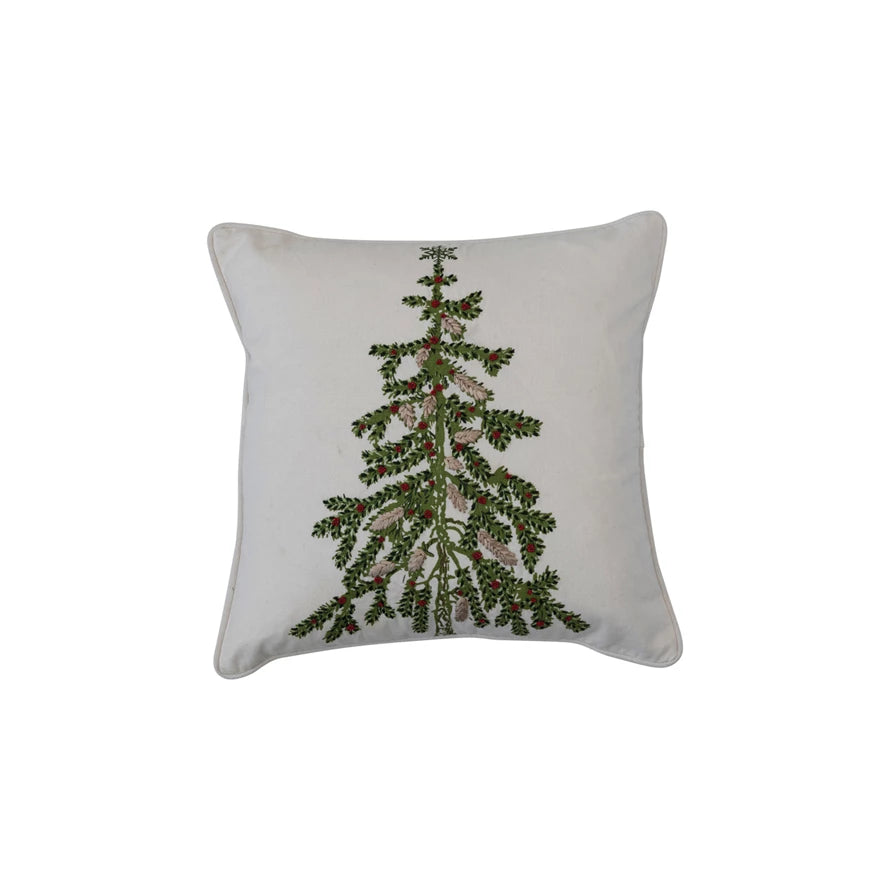 Cotton Pillow w/Embroidered Christmas Tree