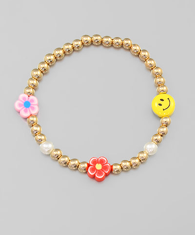 Smiley Floral Gold Bead Bracelet