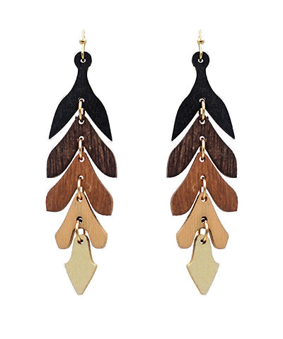 Wood Leaf Drop Earrings