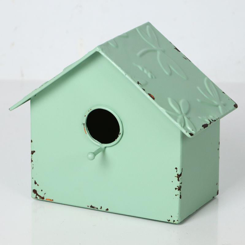 Metal Birdhouse Distressed Green