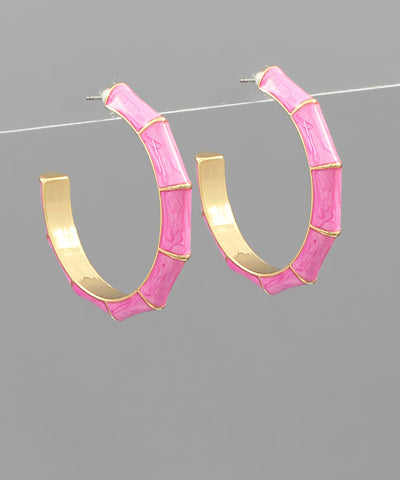 Marble Bamboo Hoop Earrings